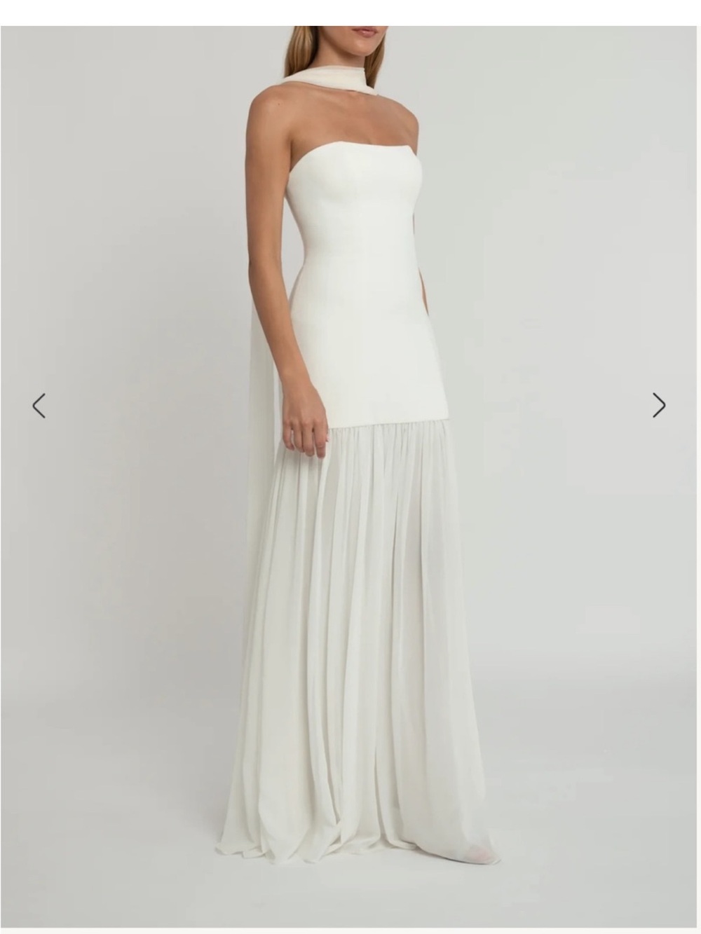 Jenny Yoo Ivory Strapless Chiffon Skirt Wedding Gown with Neck Sash